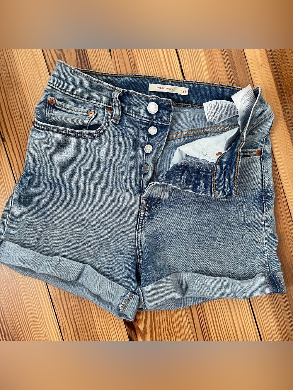 Levi's Light Blue Button-Fly Jean Shorts